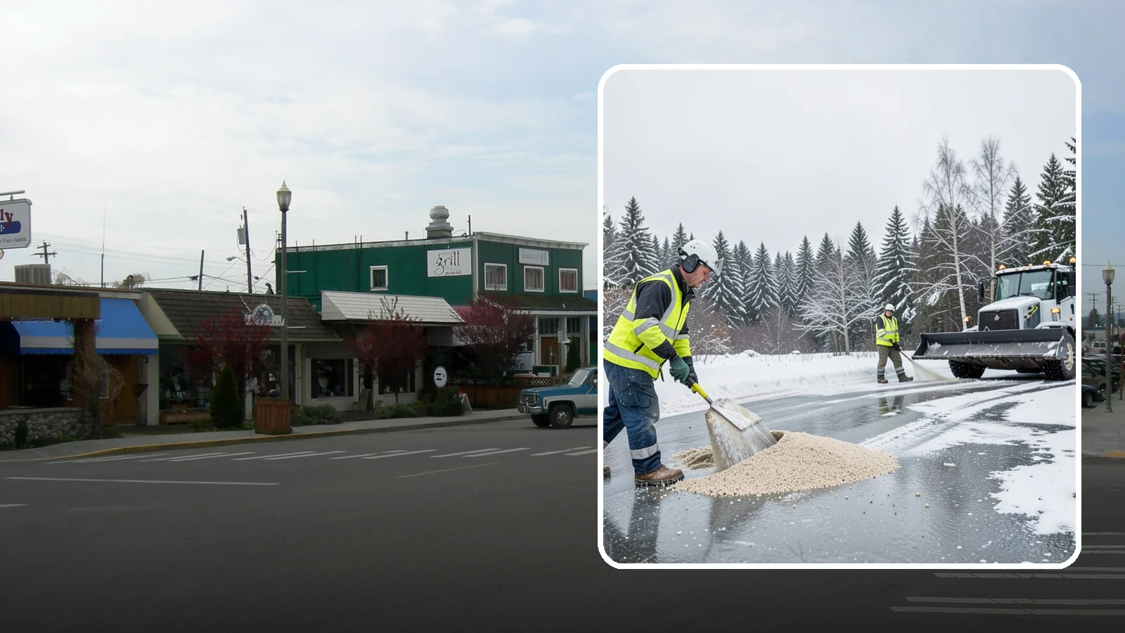 Sand Application in Stanwood, Snohomish County, WA - Sand application delivers instant traction on packed ice and during the deep freezes where deicers alone lose their punch.