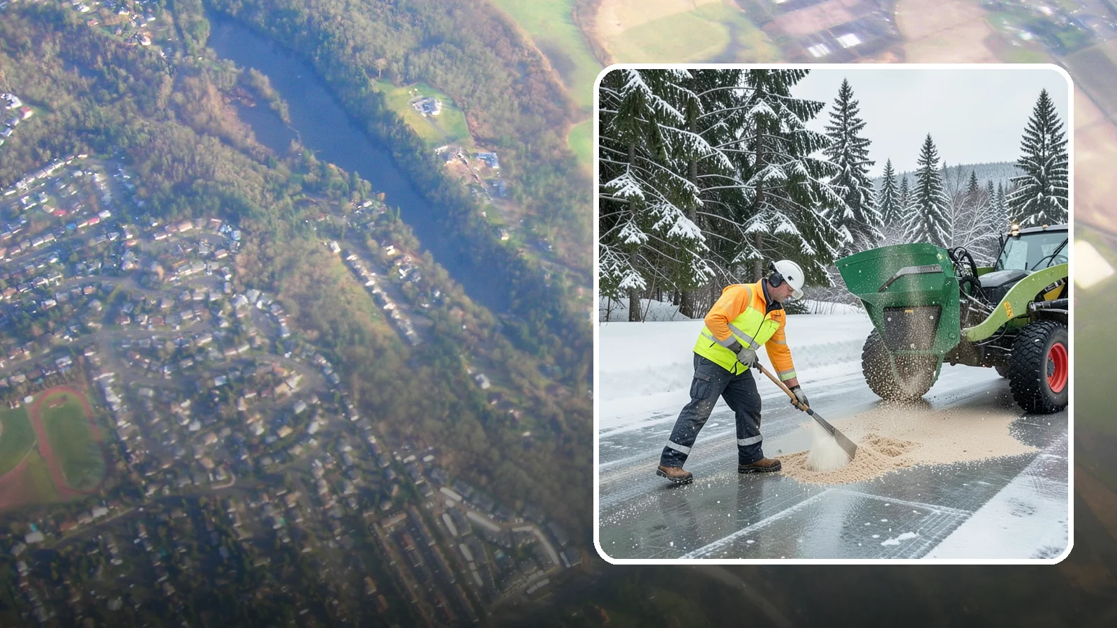 Sand Spreading in Algona, King County, WA - Sand spreading restores instant traction on ice that is too cold or too thick for chemical deicers to melt quickly.