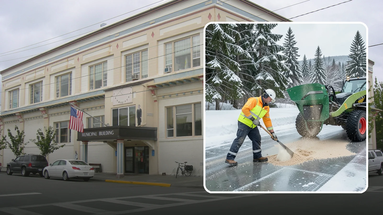 Sand Spreading in Anacortes, Skagit County, WA - Sand spreading restores instant traction on ice that is too cold or too thick for chemical deicers to melt quickly.