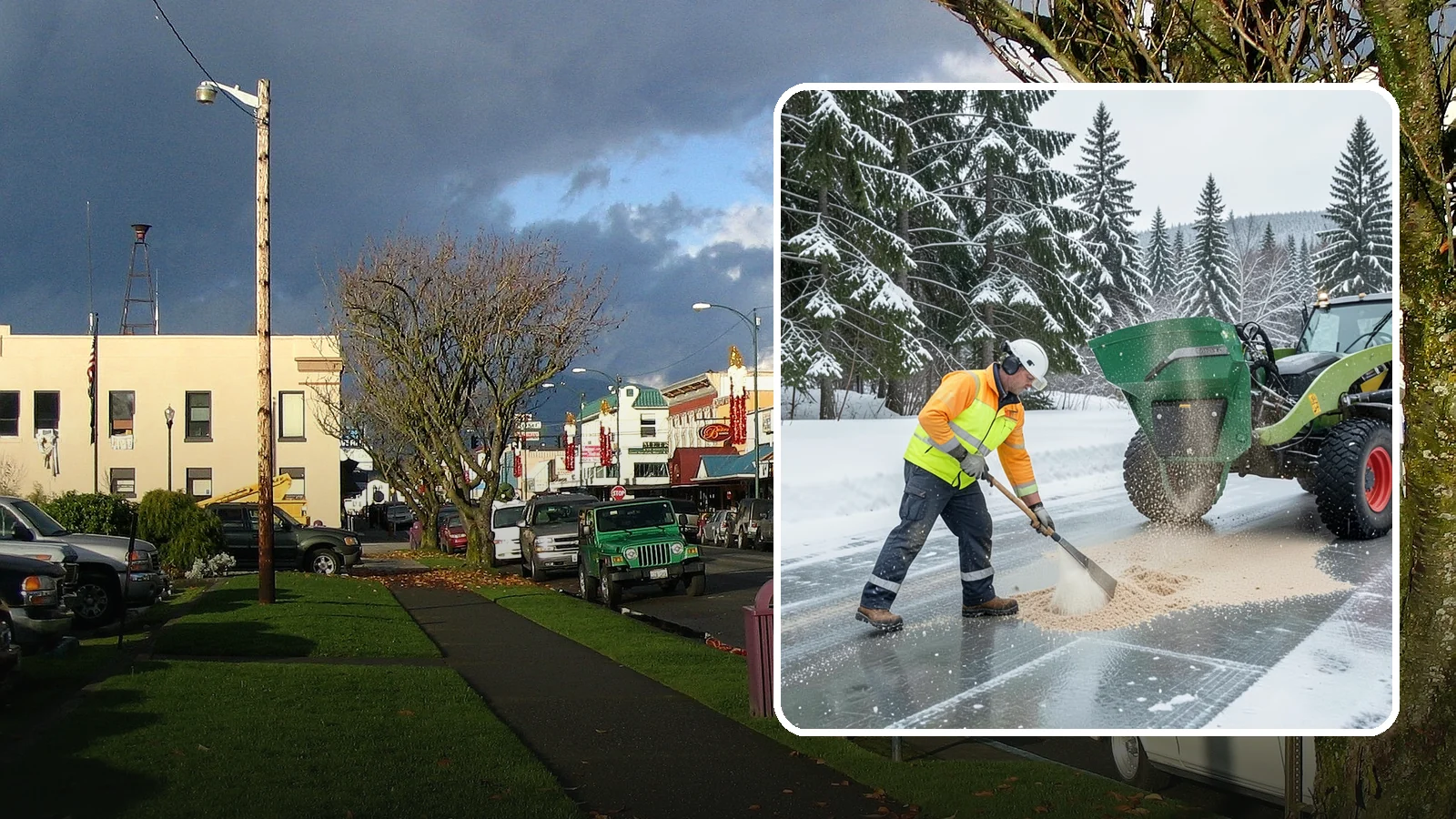 Sand Spreading in Arlington, Snohomish County, WA - Sand spreading restores instant traction on ice that is too cold or too thick for chemical deicers to melt quickly.