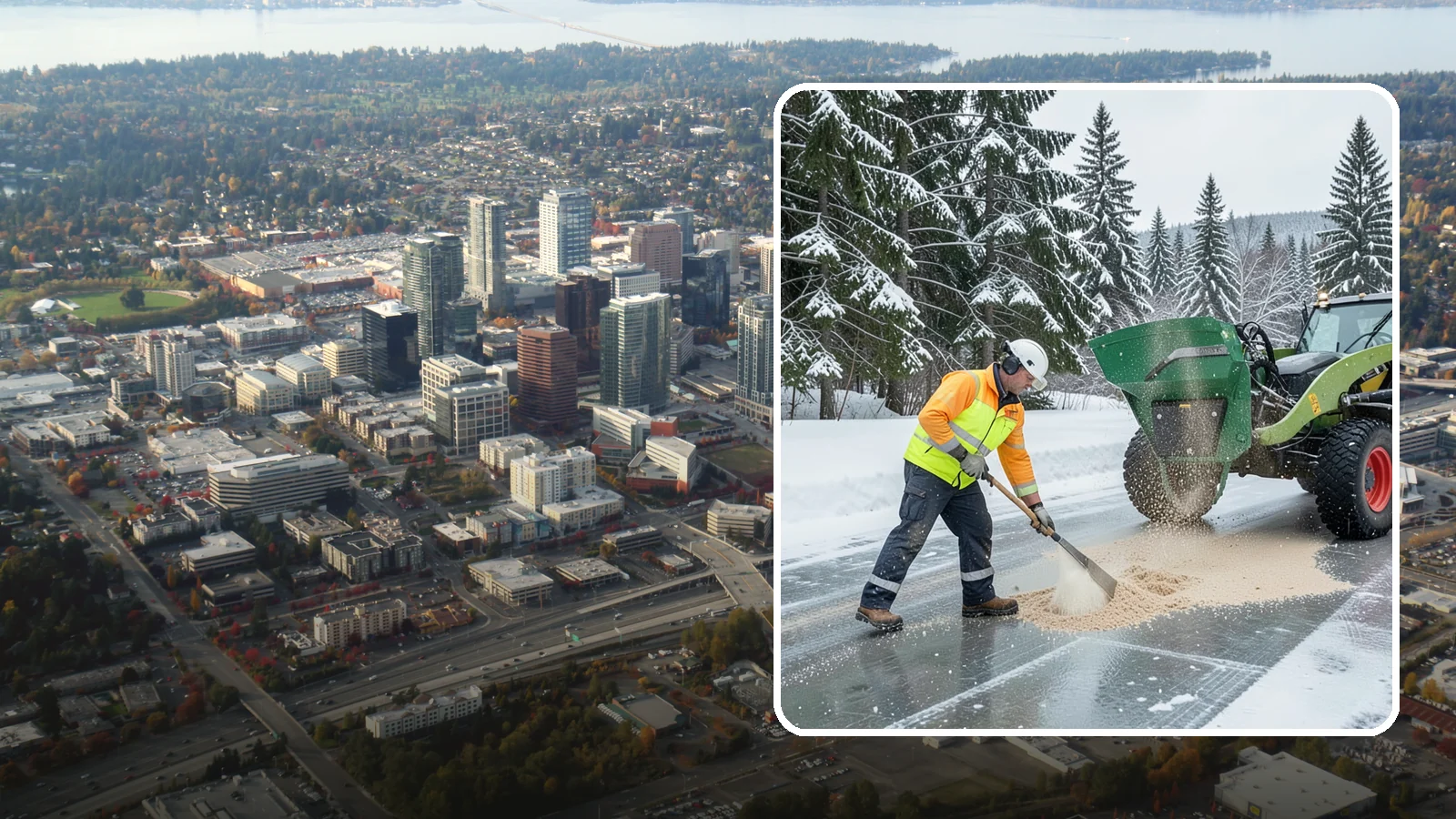 Sand Spreading in Bellevue, King County, WA - Sand spreading restores instant traction on ice that is too cold or too thick for chemical deicers to melt quickly.