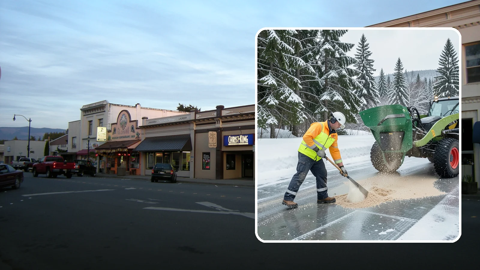 Sand Spreading in Burlington, Skagit County, WA - Sand spreading restores instant traction on ice that is too cold or too thick for chemical deicers to melt quickly.