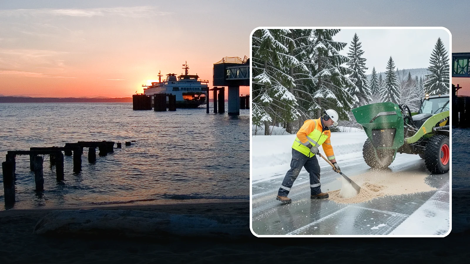 Sand Spreading in Edmonds, Snohomish County, WA - Sand spreading restores instant traction on ice that is too cold or too thick for chemical deicers to melt quickly.