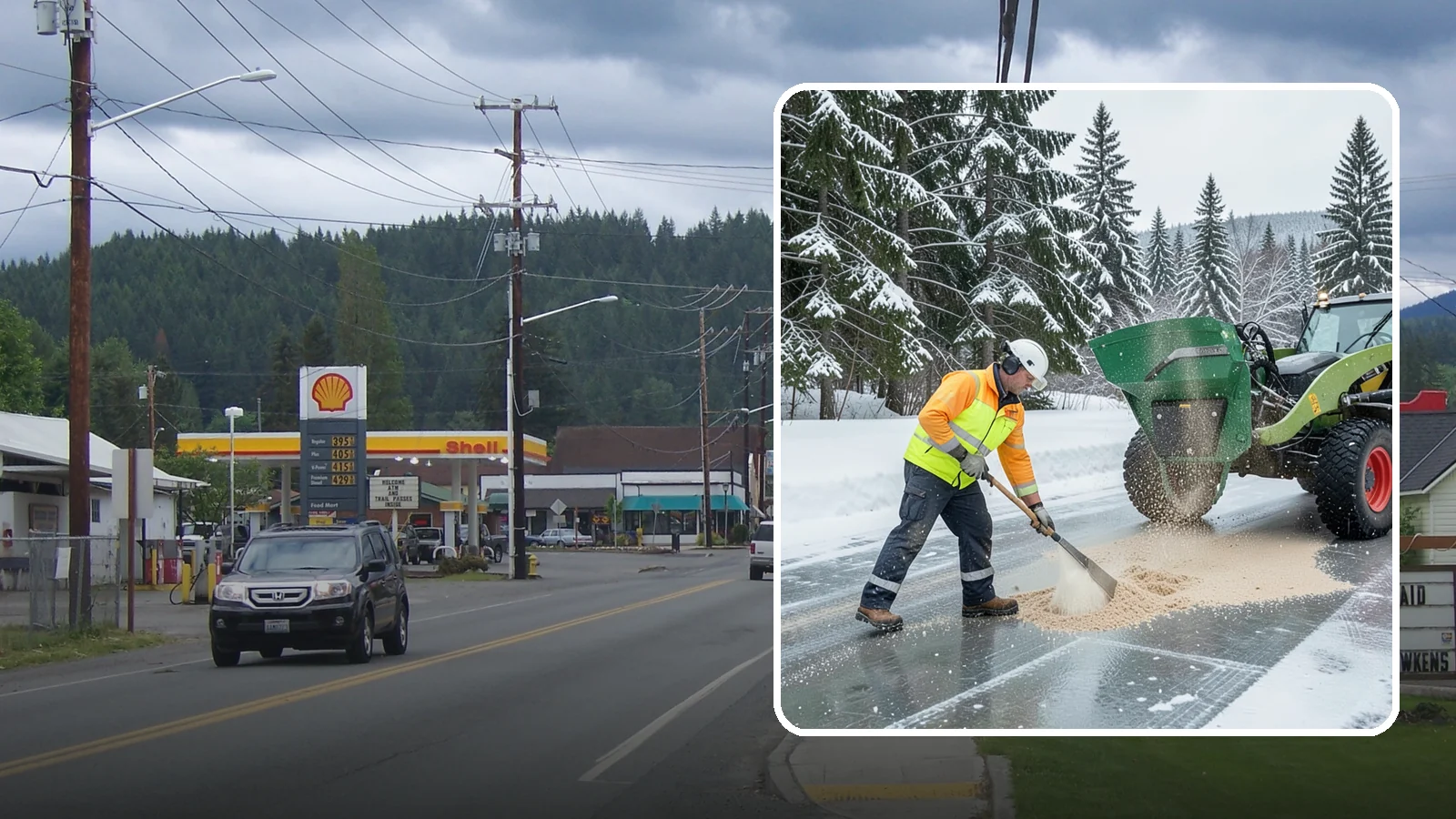 Sand Spreading in Granite Falls, Snohomish County, WA - Sand spreading restores instant traction on ice that is too cold or too thick for chemical deicers to melt quickly.