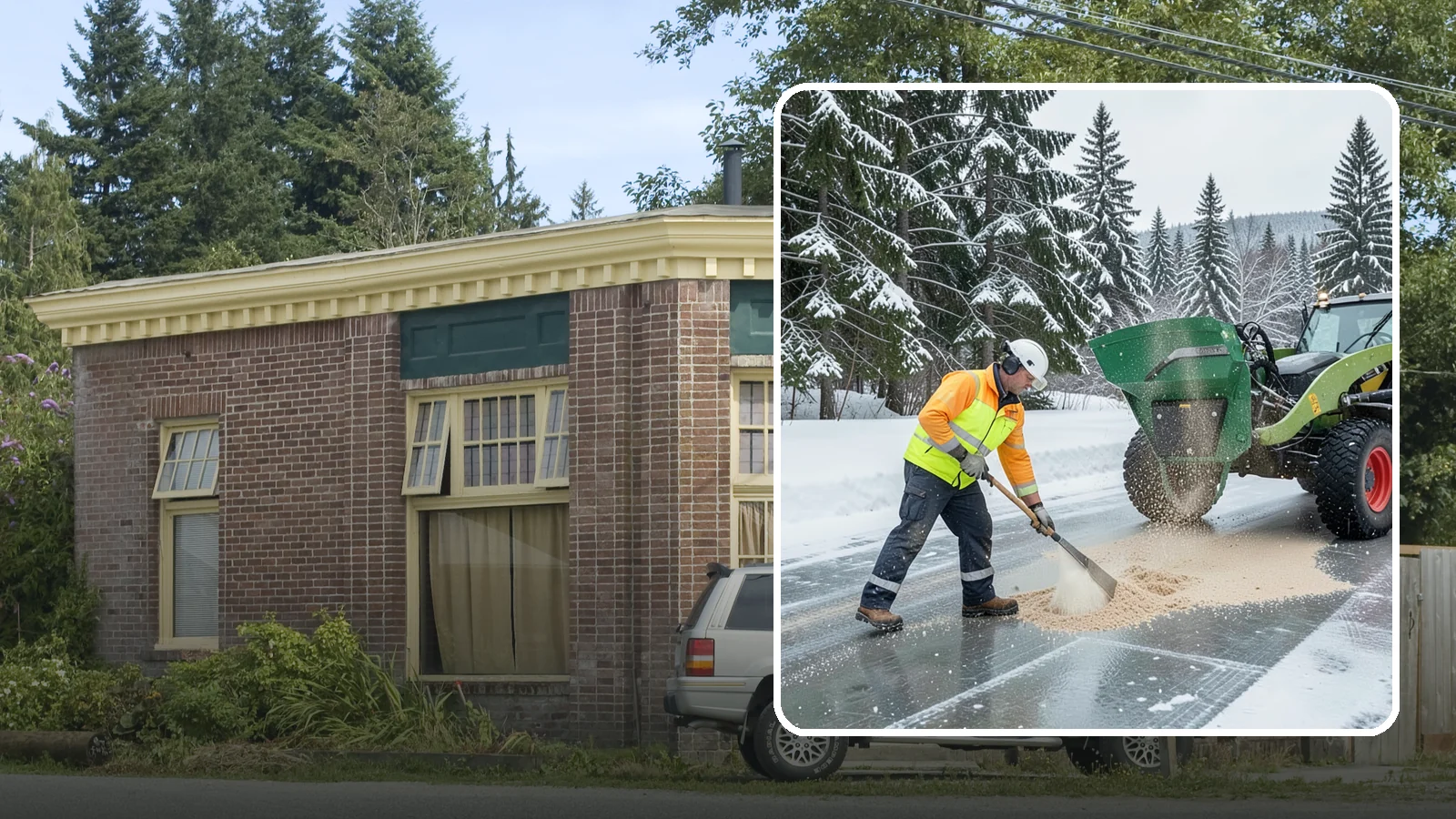 Sand Spreading in Hamilton, Skagit County, WA - Sand spreading restores instant traction on ice that is too cold or too thick for chemical deicers to melt quickly.