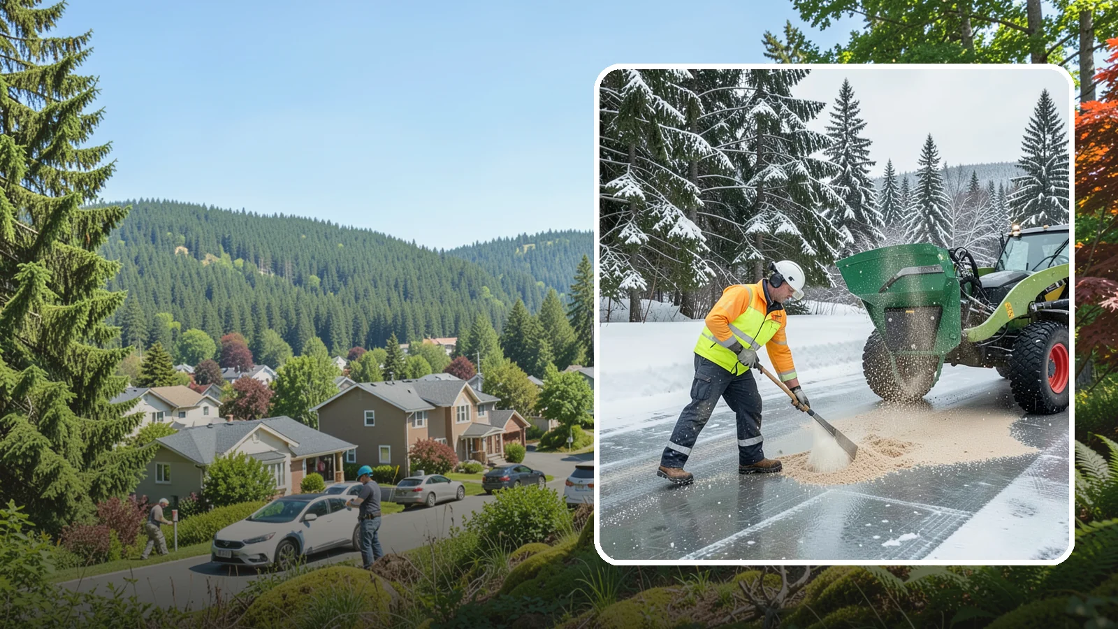 Sand Spreading in Index, Snohomish County, WA - Sand spreading restores instant traction on ice that is too cold or too thick for chemical deicers to melt quickly.