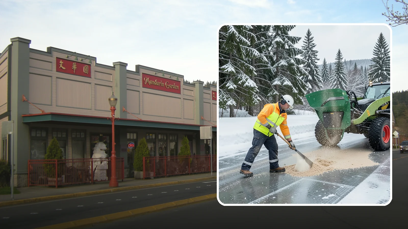 Sand Spreading in Issaquah, King County, WA - Sand spreading restores instant traction on ice that is too cold or too thick for chemical deicers to melt quickly.