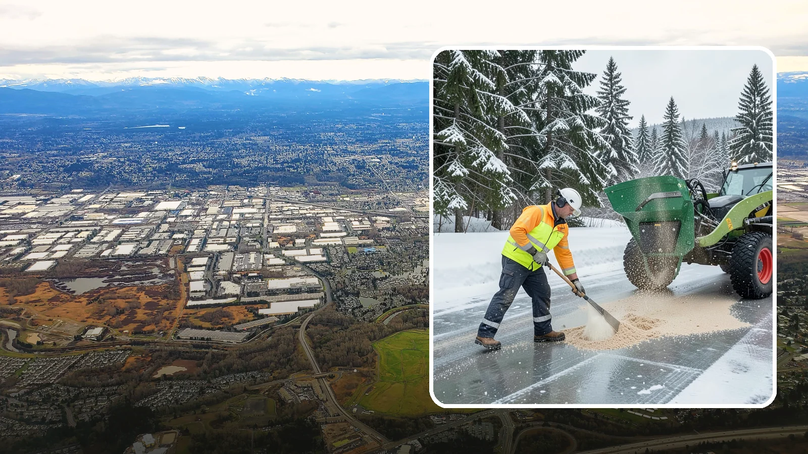 Sand Spreading in Kent, King County, WA - Sand spreading restores instant traction on ice that is too cold or too thick for chemical deicers to melt quickly.