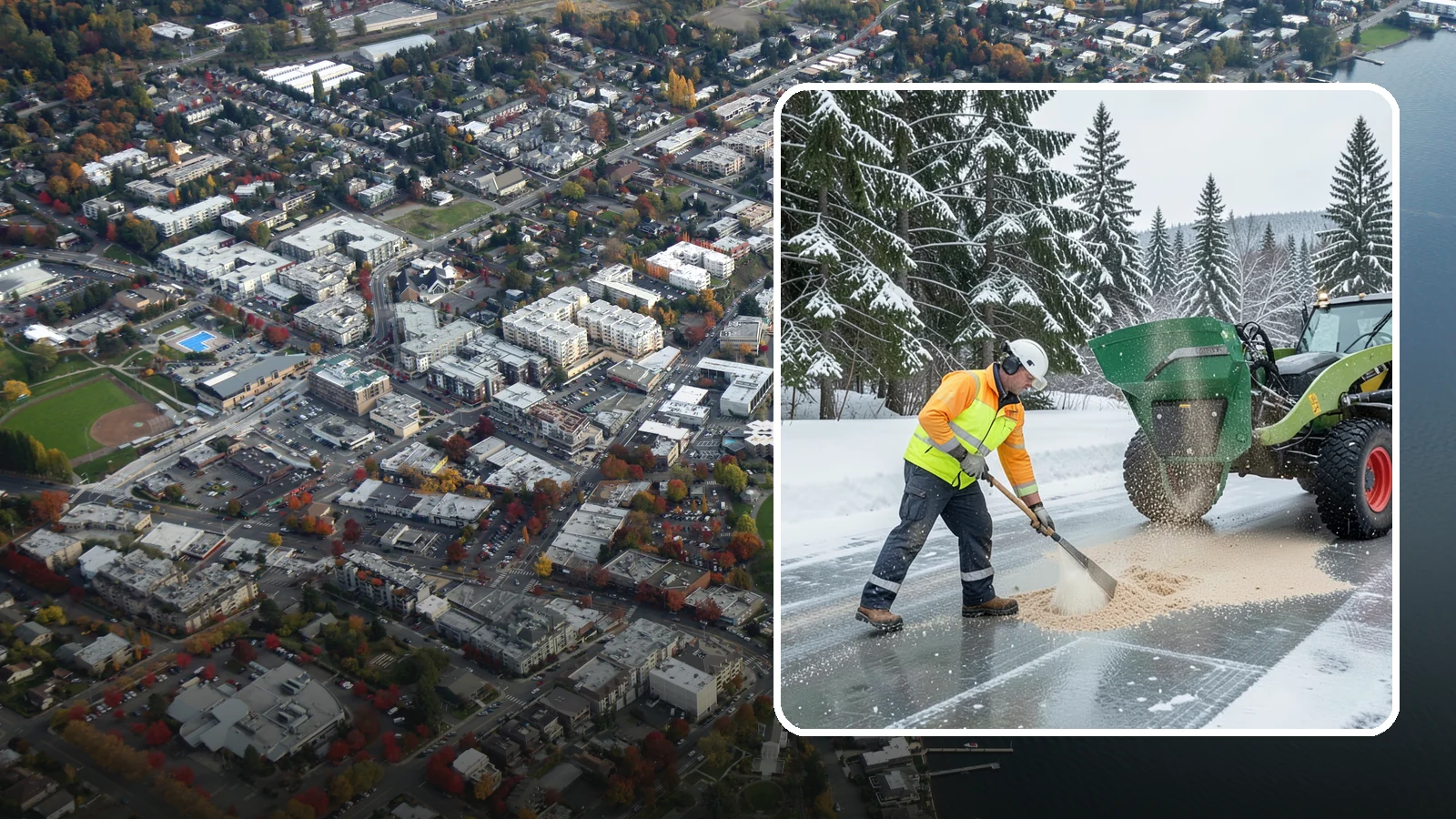 Sand Spreading in Kirkland, King County, WA - Sand spreading restores instant traction on ice that is too cold or too thick for chemical deicers to melt quickly.