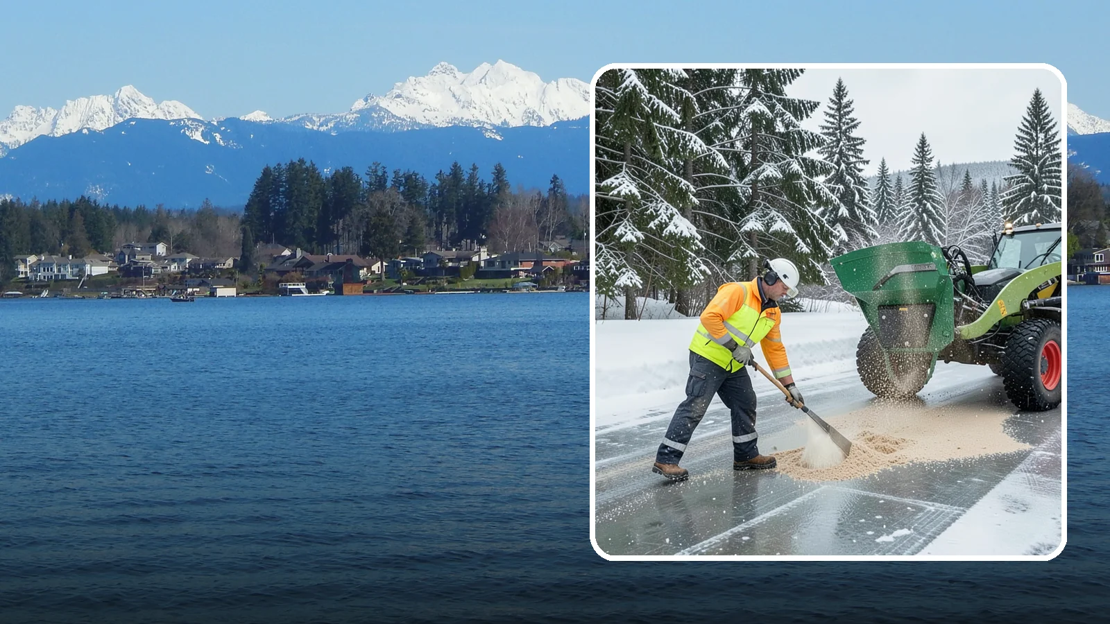 Sand Spreading in Lake Stevens, Snohomish County, WA - Sand spreading restores instant traction on ice that is too cold or too thick for chemical deicers to melt quickly.