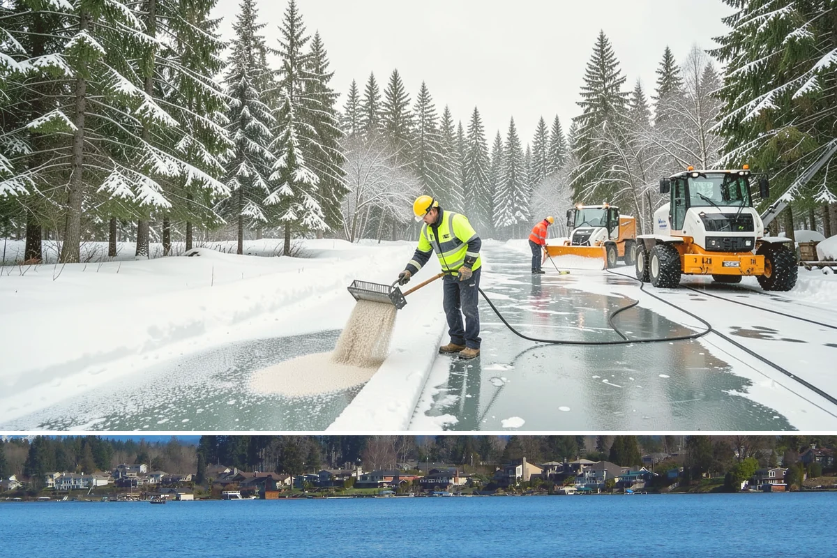 Sand Spreading in Lake Stevens, Snohomish County, WA - Sand spreading is most valuable during deep-cold snaps and at higher elevations from December through February.