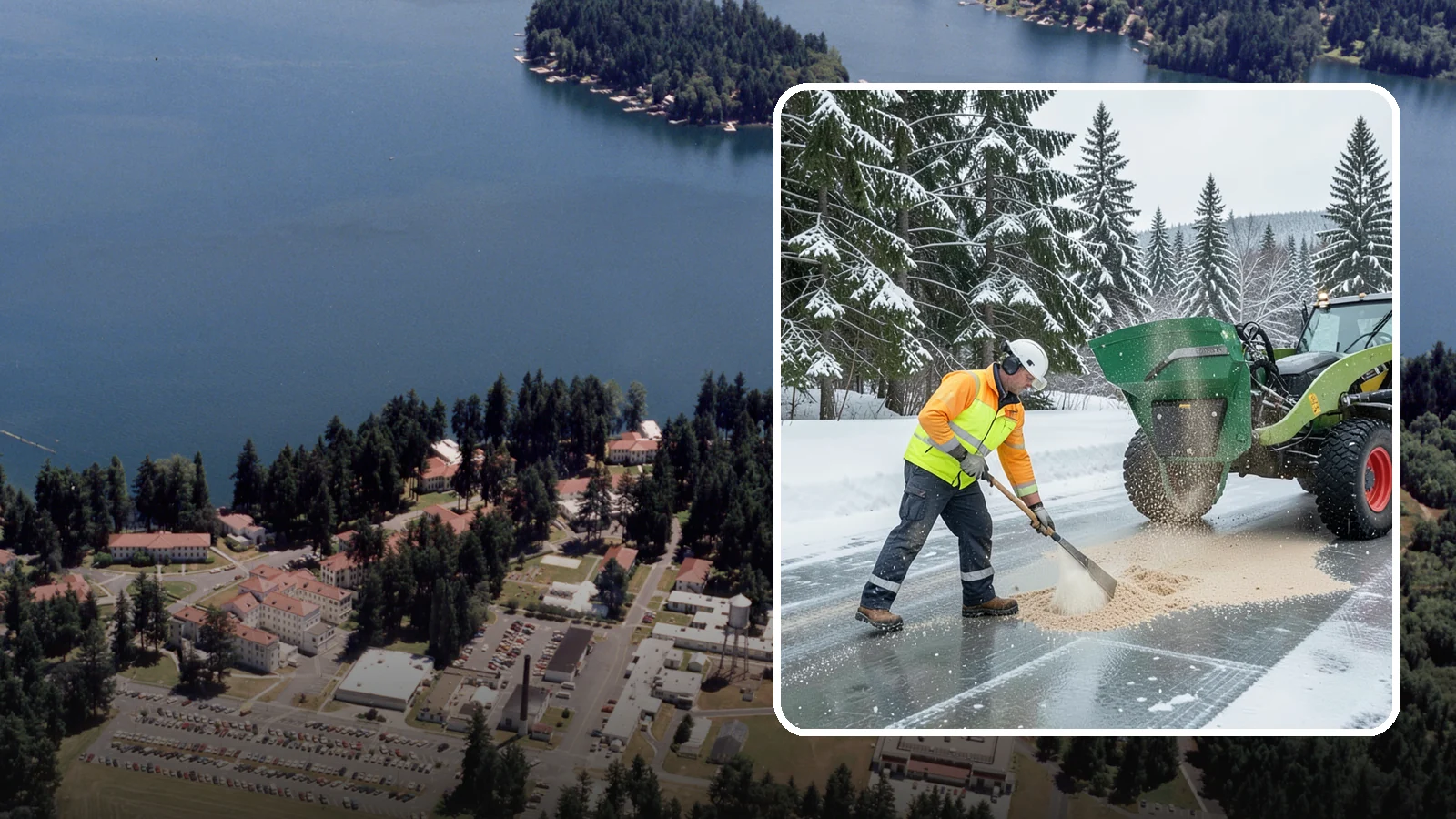 Sand Spreading in Lakewood, Pierce County, WA - Sand spreading restores instant traction on ice that is too cold or too thick for chemical deicers to melt quickly.