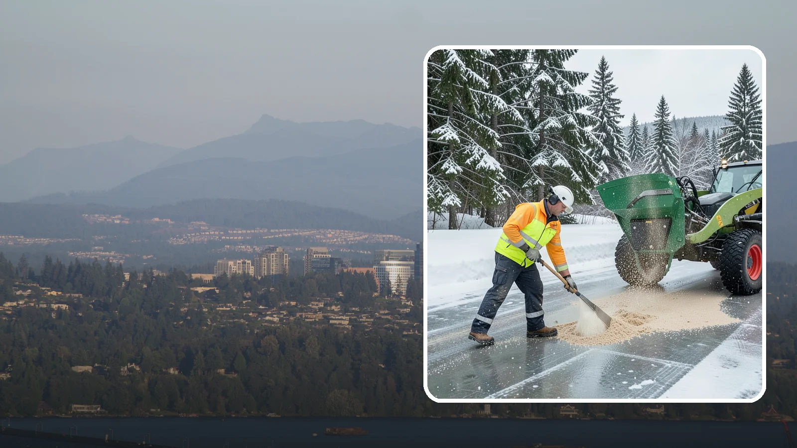 Sand Spreading in Medina, King County, WA - Sand spreading restores instant traction on ice that is too cold or too thick for chemical deicers to melt quickly.