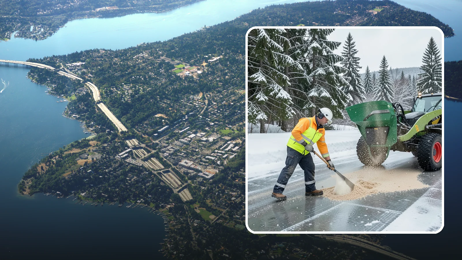 Sand Spreading in Mercer Island, King County, WA - Sand spreading restores instant traction on ice that is too cold or too thick for chemical deicers to melt quickly.