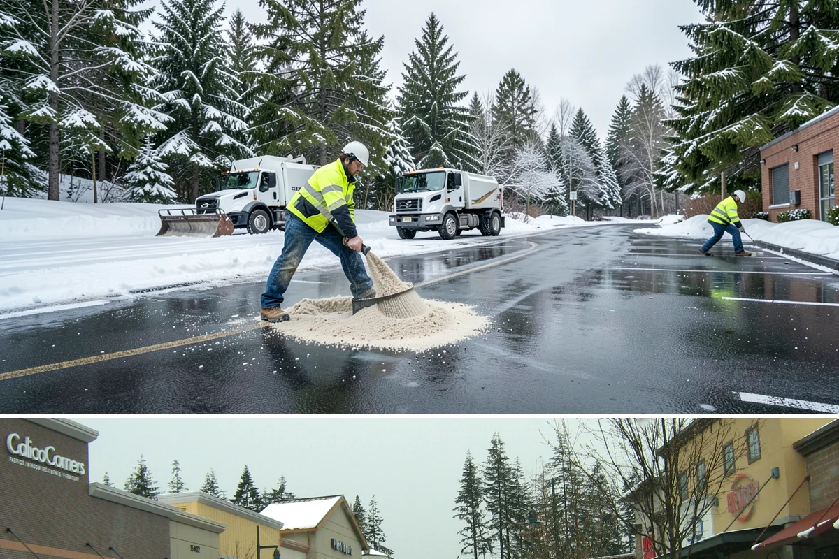 Sand Spreading in Mill Creek, Snohomish County, WA - Sand spreading is most valuable during deep-cold snaps and at higher elevations from December through February.
