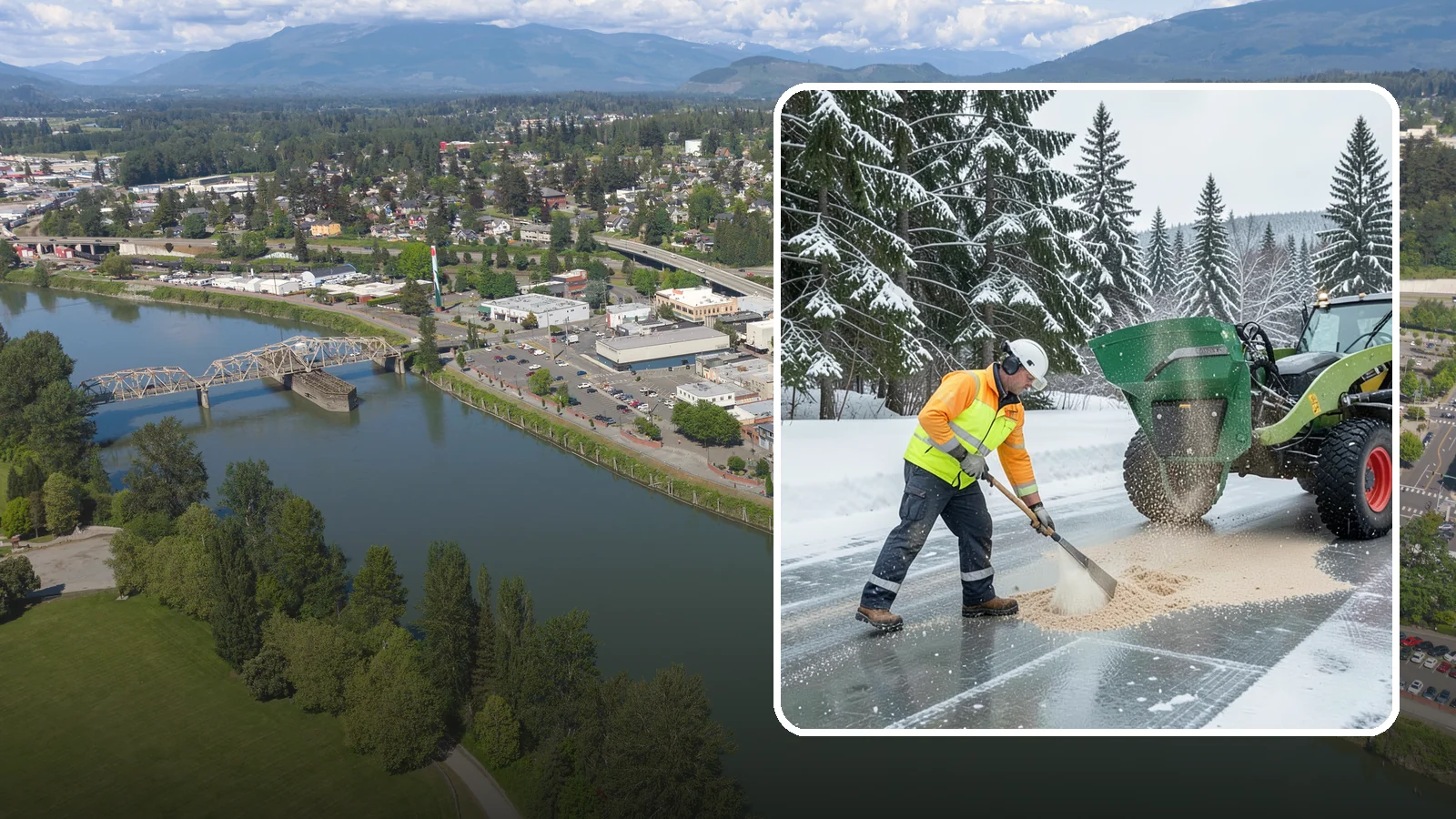 Sand Spreading in Mount Vernon, Skagit County, WA - Sand spreading restores instant traction on ice that is too cold or too thick for chemical deicers to melt quickly.