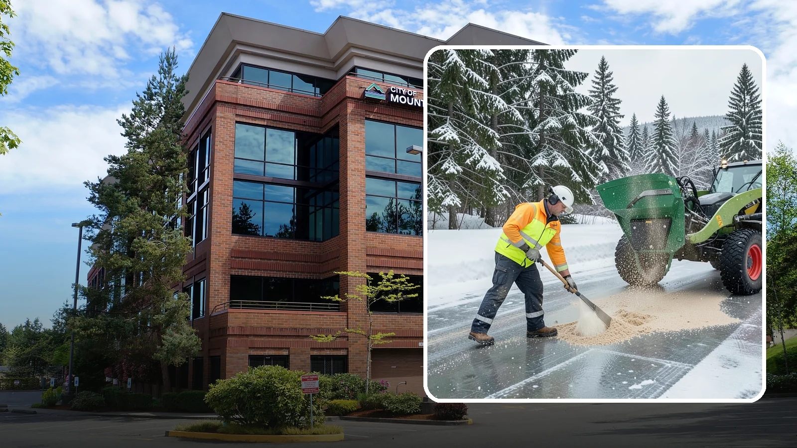 Sand Spreading in Mountlake Terrace, Snohomish County, WA - Sand spreading restores instant traction on ice that is too cold or too thick for chemical deicers to melt quickly.