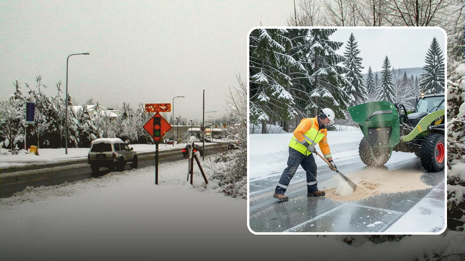 Sand Spreading in Newcastle, King County, WA - Sand spreading restores instant traction on ice that is too cold or too thick for chemical deicers to melt quickly.