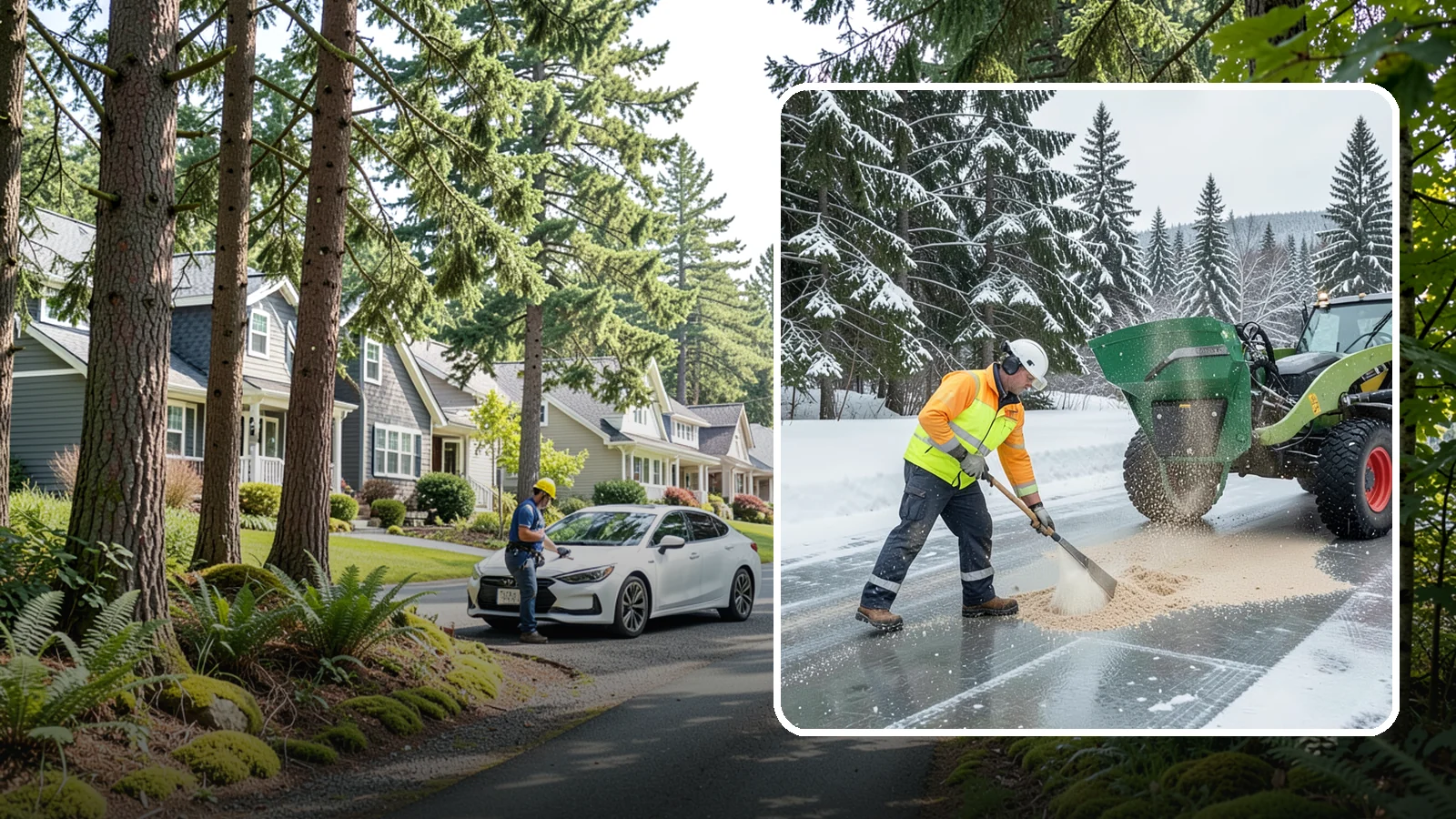 Sand Spreading in Normandy Park, King County, WA - Sand spreading restores instant traction on ice that is too cold or too thick for chemical deicers to melt quickly.
