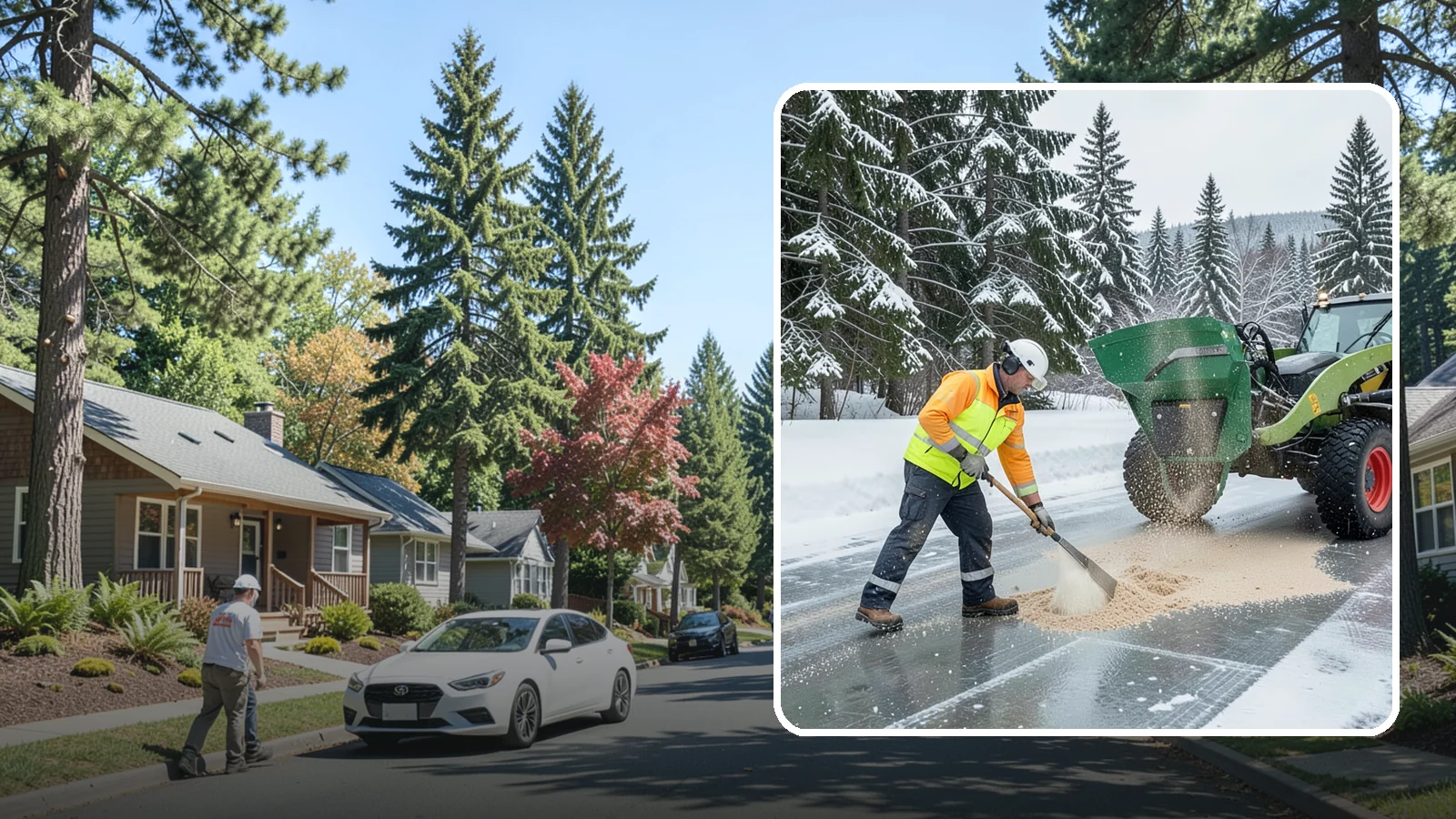 Sand Spreading in Orting, Pierce County, WA - Sand spreading restores instant traction on ice that is too cold or too thick for chemical deicers to melt quickly.