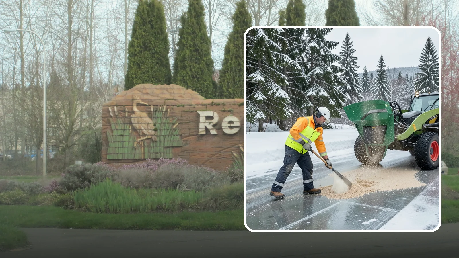 Sand Spreading in Renton, King County, WA - Sand spreading restores instant traction on ice that is too cold or too thick for chemical deicers to melt quickly.