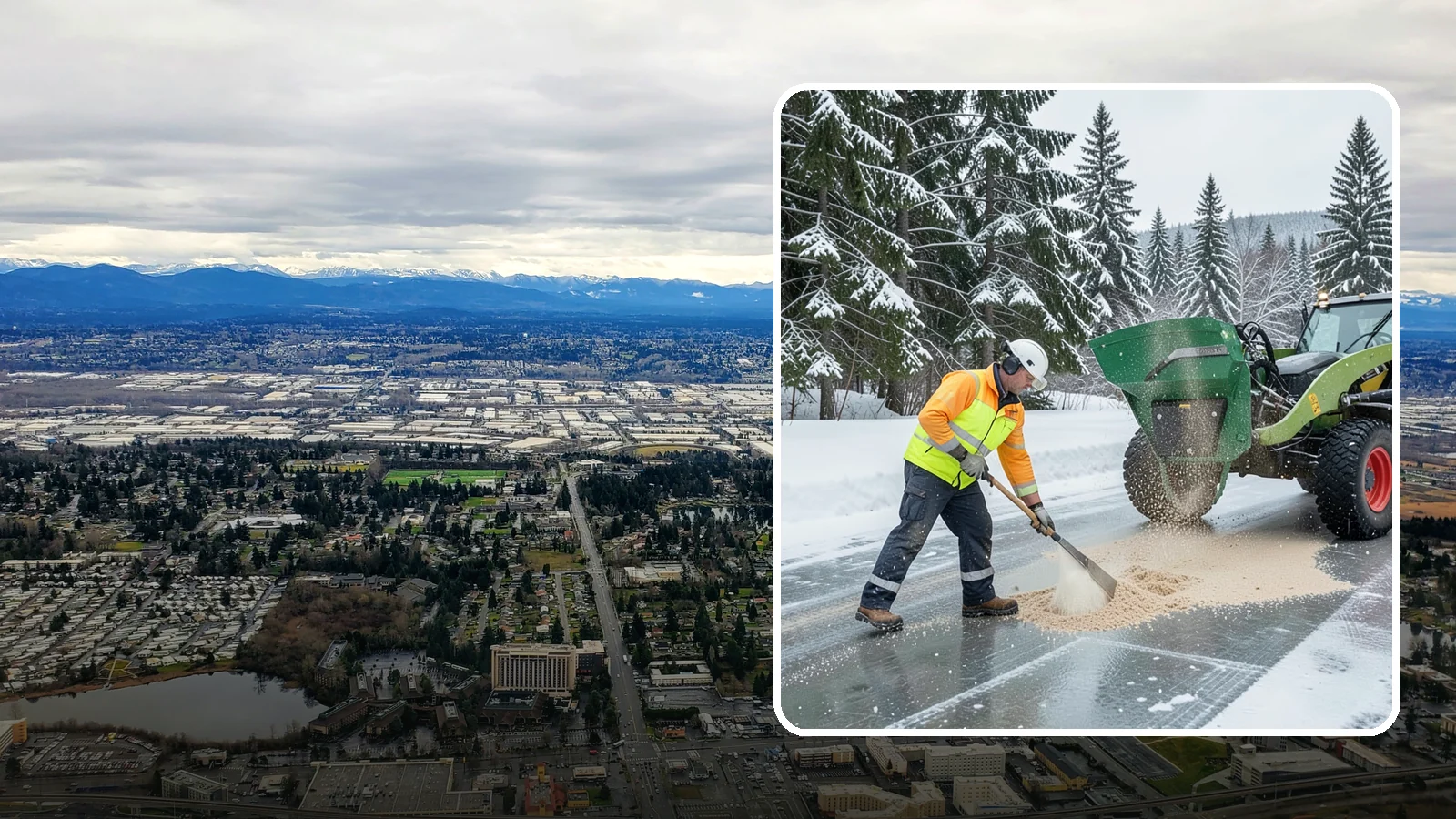 Sand Spreading in SeaTac, King County, WA - Sand spreading restores instant traction on ice that is too cold or too thick for chemical deicers to melt quickly.