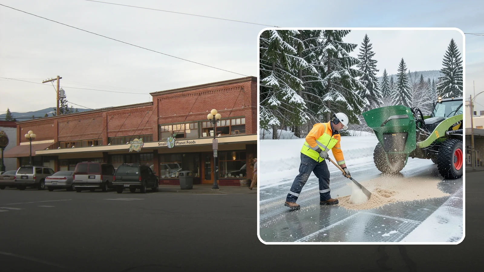Sand Spreading in Sedro-Woolley, Skagit County, WA - Sand spreading restores instant traction on ice that is too cold or too thick for chemical deicers to melt quickly.