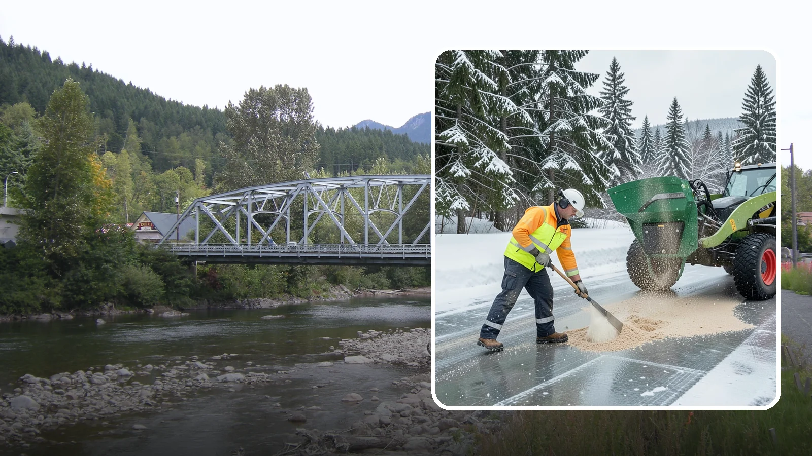 Sand Spreading in Skykomish, King County, WA - Sand spreading restores instant traction on ice that is too cold or too thick for chemical deicers to melt quickly.