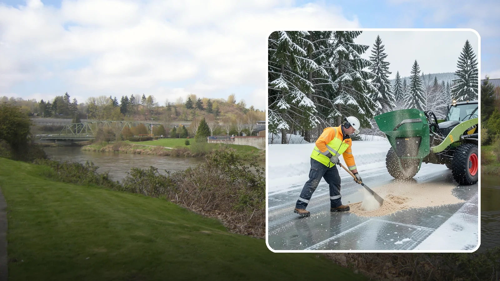 Sand Spreading in Tukwila, King County, WA - Sand spreading restores instant traction on ice that is too cold or too thick for chemical deicers to melt quickly.