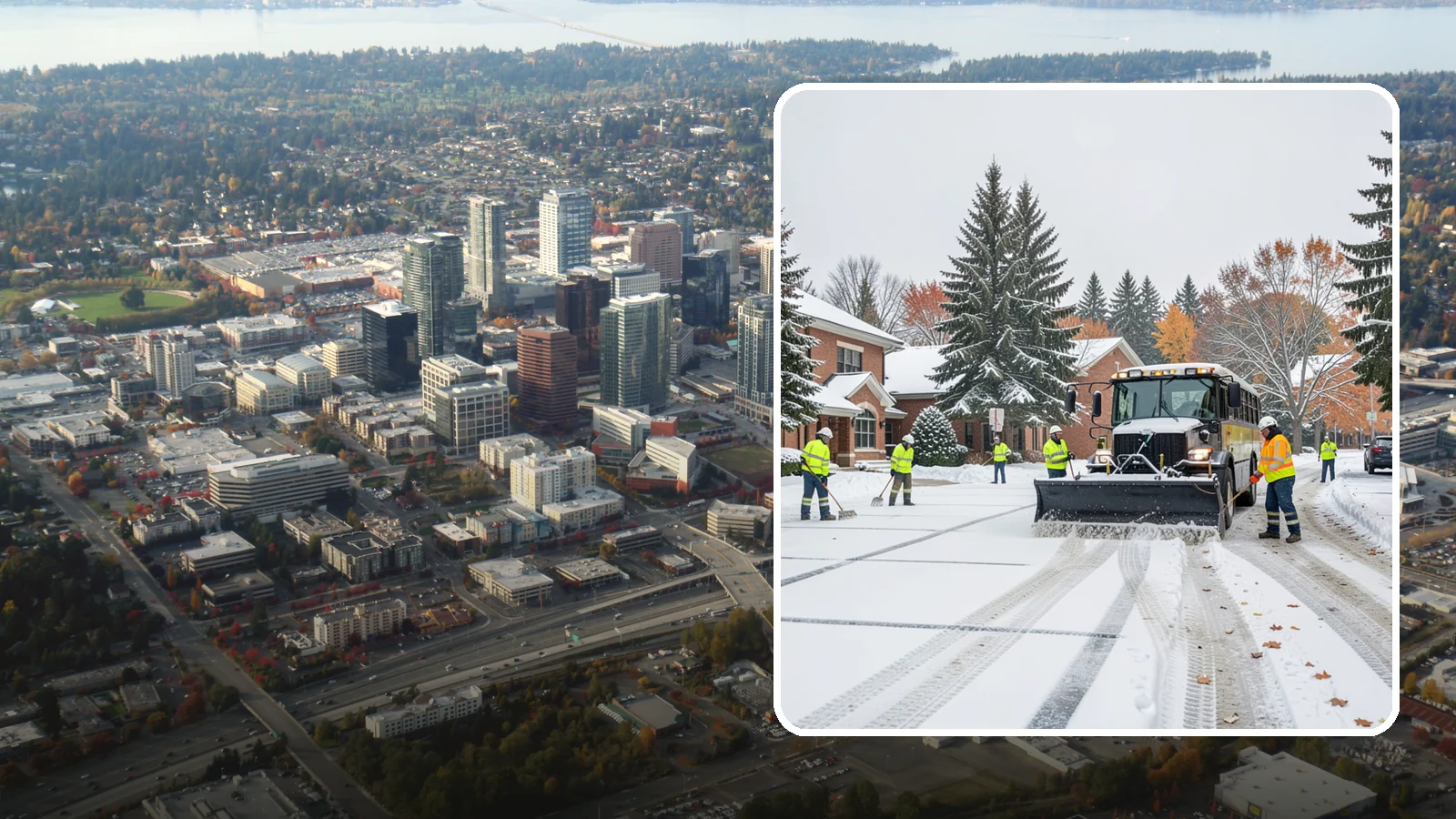 School Campus Snow Removal in Bellevue, King County, WA - We clear school campuses so students, staff, and buses arrive and move safely on snowy mornings.