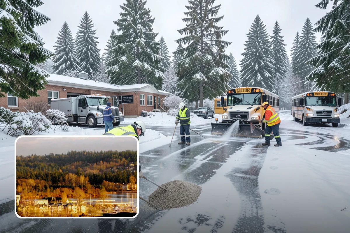 School Campus Snow Removal in Kenmore, King County, WA - Campus ready before students arrive