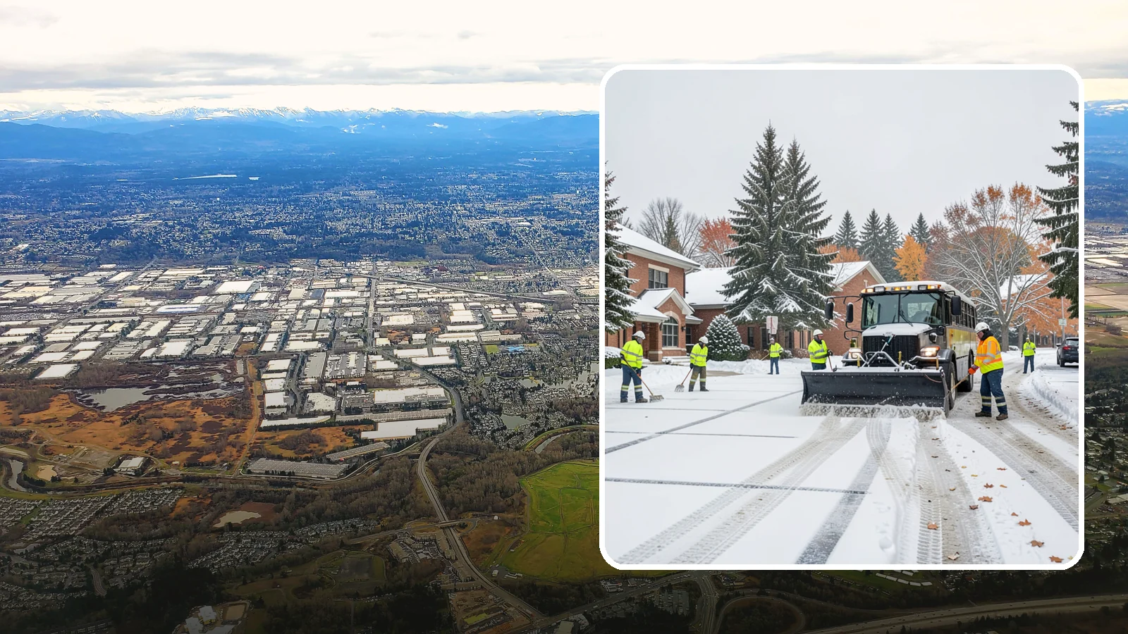 School Campus Snow Removal in Kent, King County, WA - We clear school campuses so students, staff, and buses arrive and move safely on snowy mornings.