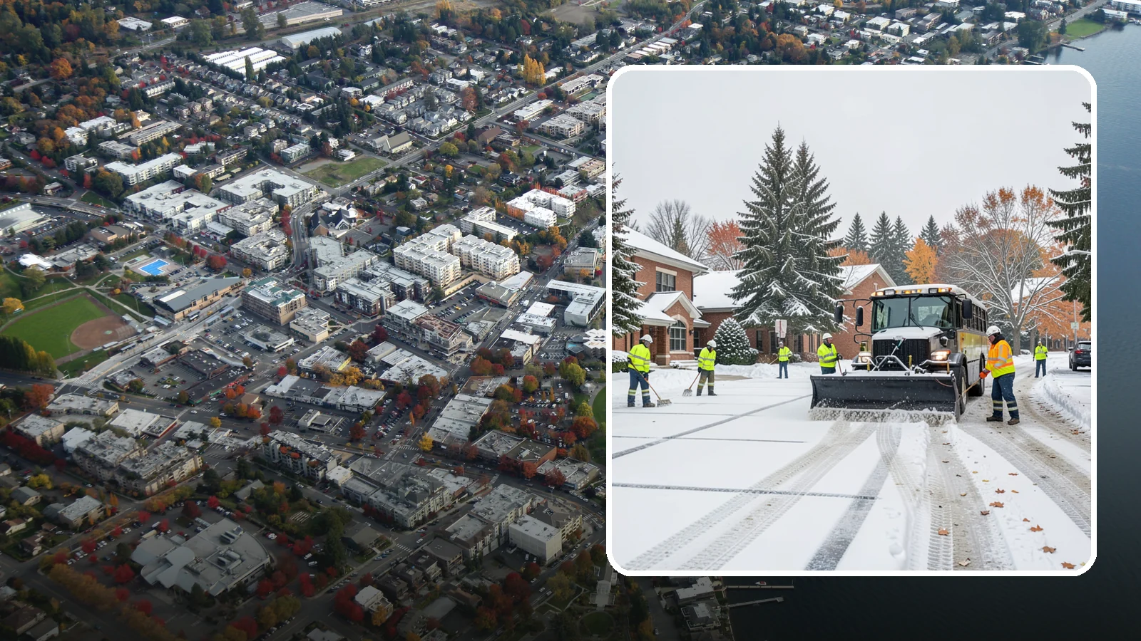 School Campus Snow Removal in Kirkland, King County, WA - We clear school campuses so students, staff, and buses arrive and move safely on snowy mornings.
