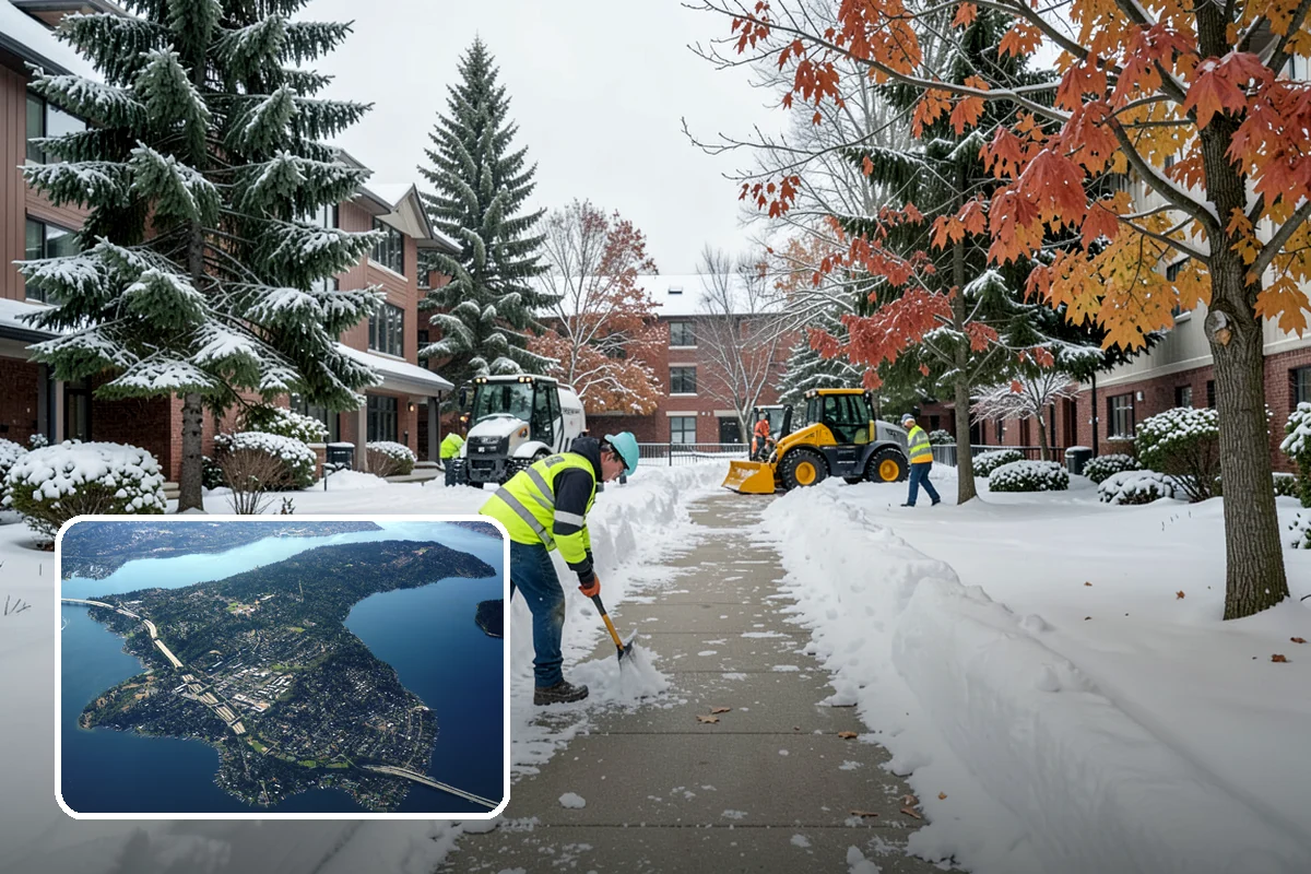 School Campus Snow Removal in Mercer Island, King County, WA - Campus ready before students arrive