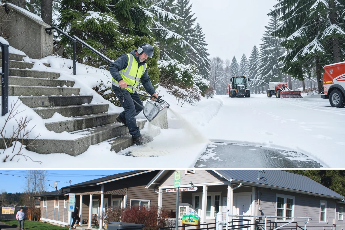 School Campus Snow Removal in South Prairie, Pierce County, WA - School campus service is most critical on snowy school mornings from December through February.