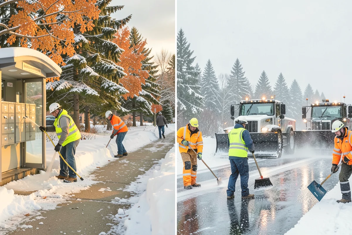 School Deicing in Algona, King County, WA - Map bus loops, crosswalks, entrances, and student paths with staff