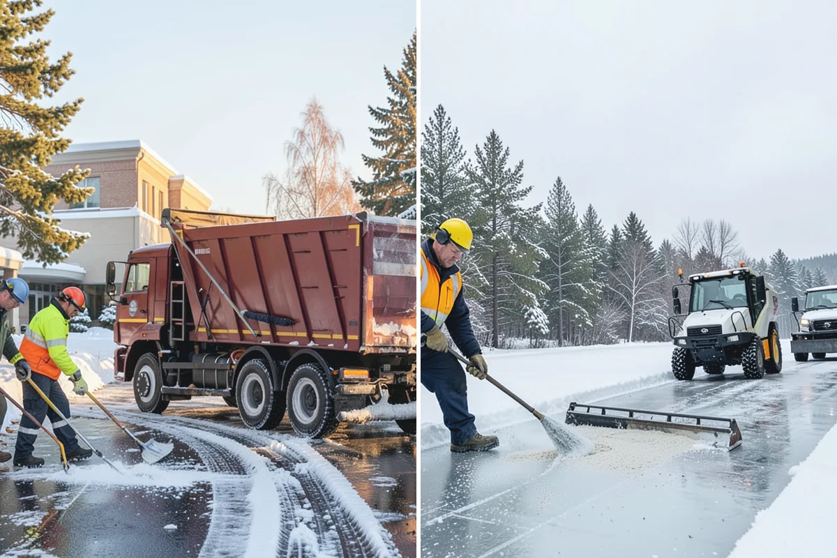 School Deicing in Beaux Arts Village, King County, WA - Map bus loops, crosswalks, entrances, and student paths with staff
