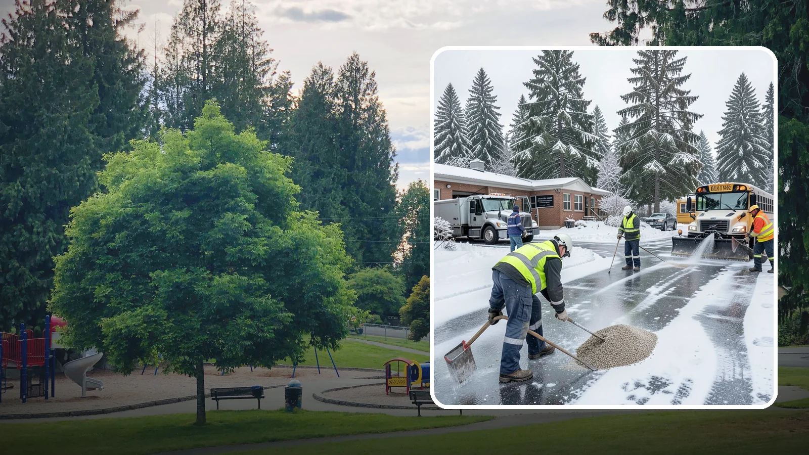 School Deicing in Bonney Lake, Pierce County, WA - Deicing for schools that keeps bus loops, crosswalks, and student entrances safe before the first children arrive on a frozen...