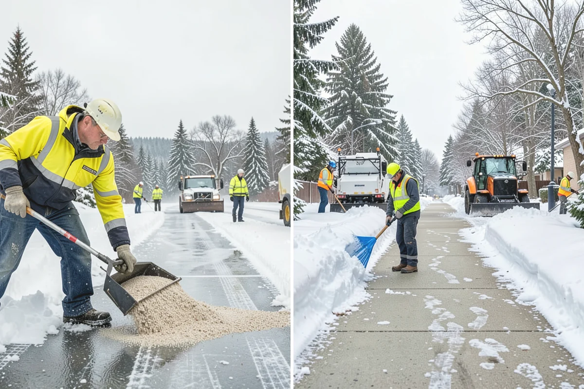 School Deicing in Duvall, King County, WA - Map bus loops, crosswalks, entrances, and student paths with staff