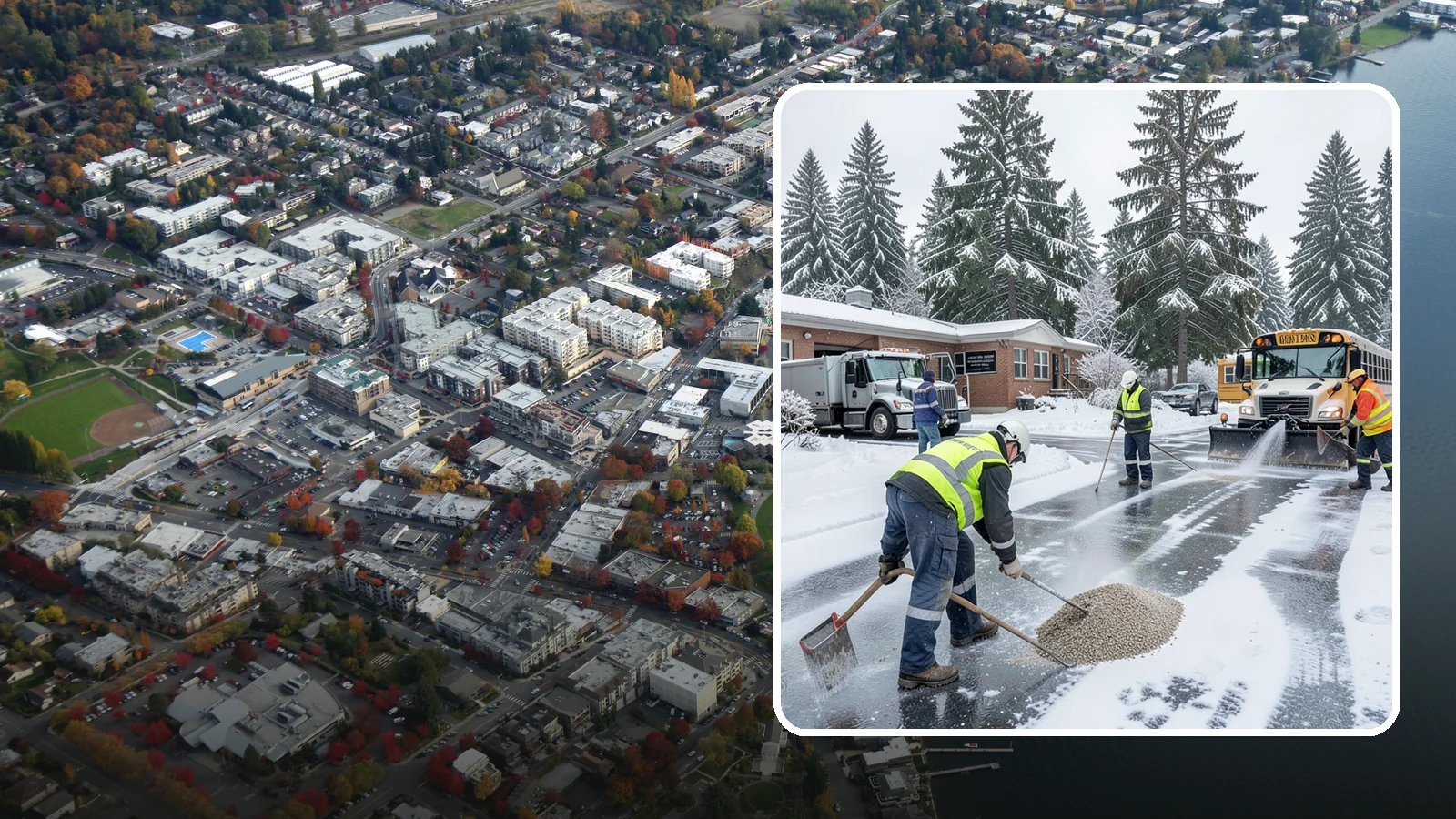 School Deicing in Kirkland, King County, WA - Deicing for schools that keeps bus loops, crosswalks, and student entrances safe before the first children arrive on a frozen...