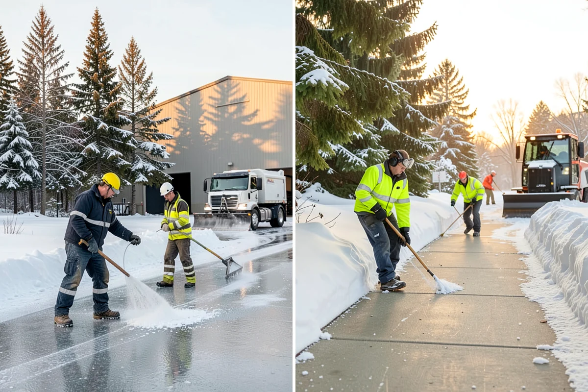 School Deicing in Lake Forest Park, King County, WA - Map bus loops, crosswalks, entrances, and student paths with staff