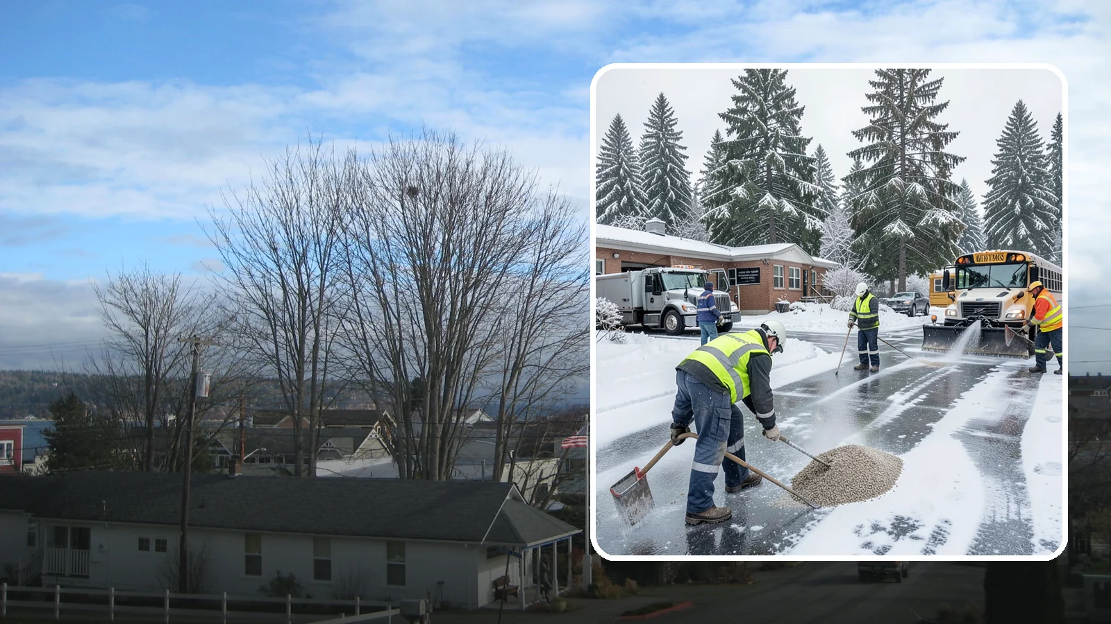 School Deicing in Langley, Island County, WA - Deicing for schools that keeps bus loops, crosswalks, and student entrances safe before the first children arrive on a frozen...