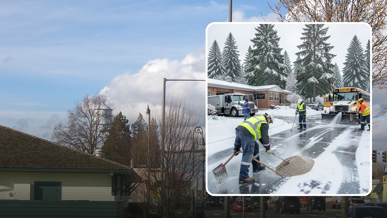 School Deicing in Marysville, Snohomish County, WA - Deicing for schools that keeps bus loops, crosswalks, and student entrances safe before the first children arrive on a frozen...
