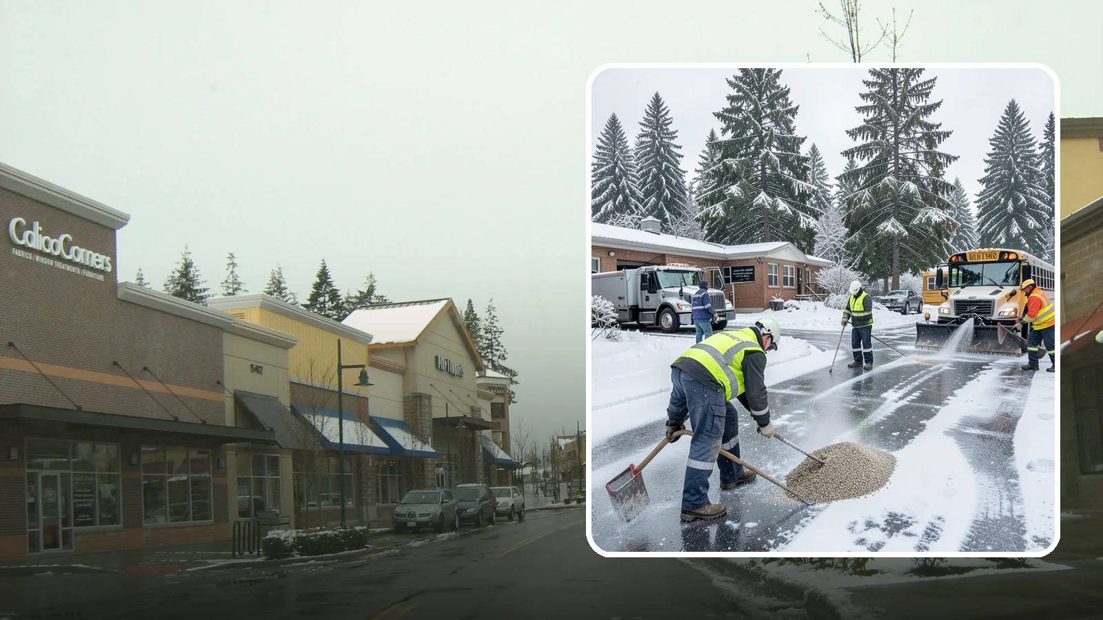 School Deicing in Mill Creek, Snohomish County, WA - Deicing for schools that keeps bus loops, crosswalks, and student entrances safe before the first children arrive on a frozen...