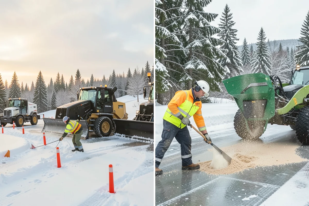 School Deicing in Oak Harbor, Island County, WA - Map bus loops, crosswalks, entrances, and student paths with staff
