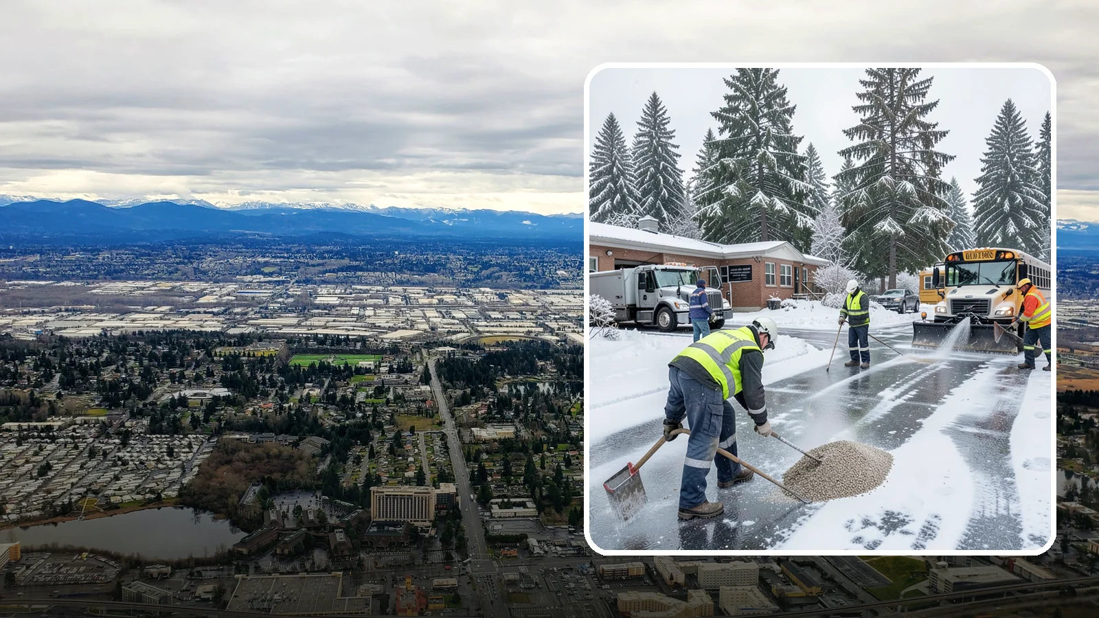 School Deicing in SeaTac, King County, WA - Deicing for schools that keeps bus loops, crosswalks, and student entrances safe before the first children arrive on a frozen...
