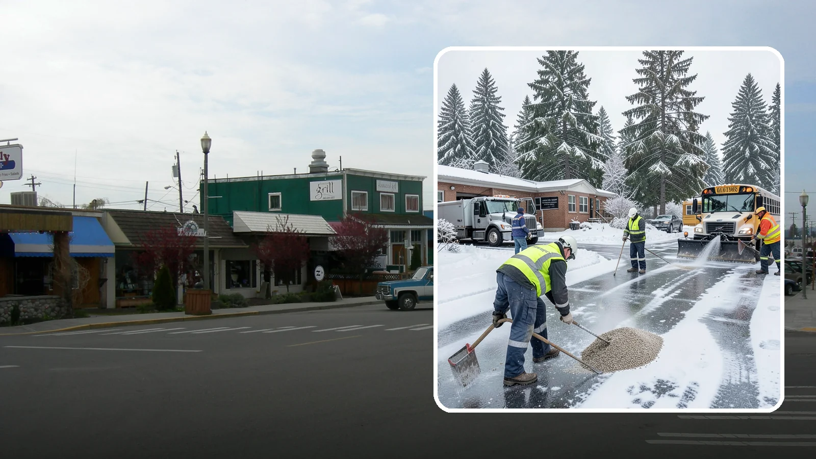 School Deicing in Stanwood, Snohomish County, WA - Deicing for schools that keeps bus loops, crosswalks, and student entrances safe before the first children arrive on a frozen...