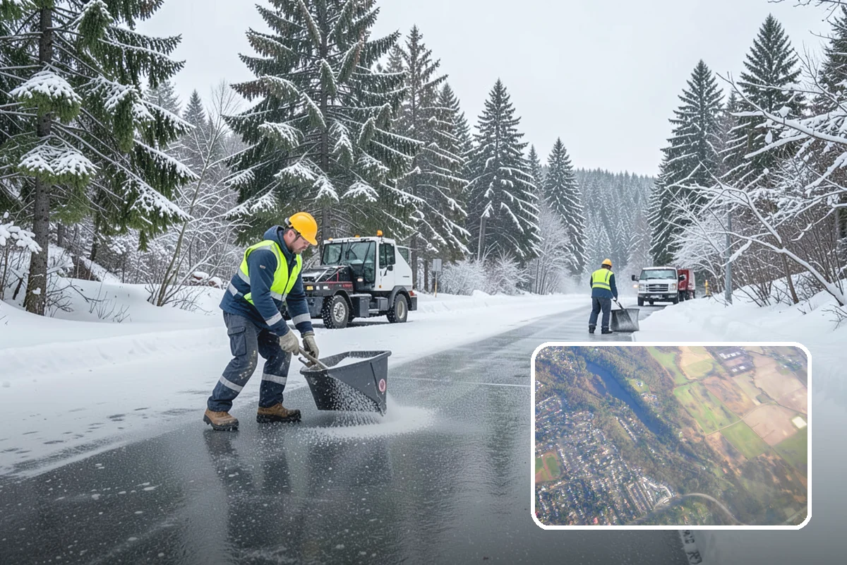 School Parking Lot Snow Removal in Algona, King County, WA - Buses, staff, and visitors reach the campus on a cleared, orderly lot