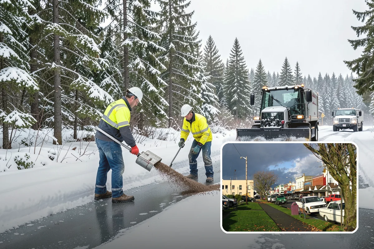 School Parking Lot Snow Removal in Arlington, Snohomish County, WA - Buses, staff, and visitors reach the campus on a cleared, orderly lot