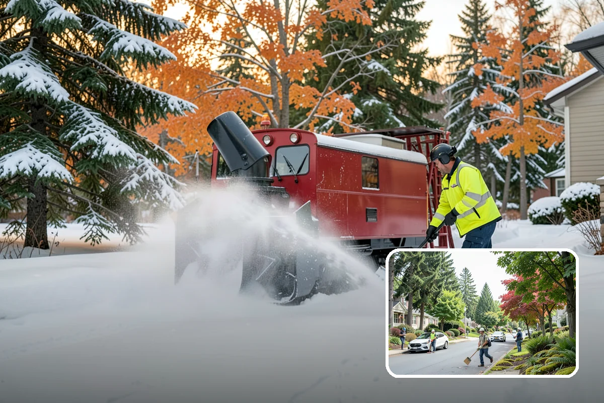 School Parking Lot Snow Removal in Beaux Arts Village, King County, WA - Buses, staff, and visitors reach the campus on a cleared, orderly lot